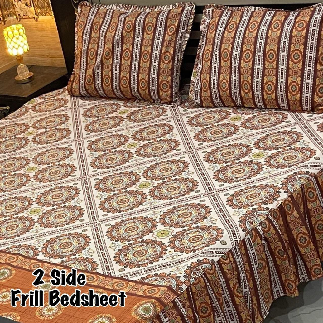 Jacquard Print 2-Side Frill Bedsheet - 3 PC Stitched Set