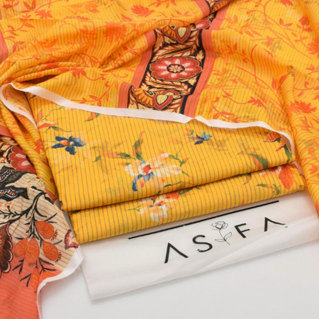 ASIFA Lawn Collection 2025 – 3 Piece Digital Printed Suit | Shirt, Trouser & Voile Dupatta | Airjet Fabric - Yellow
