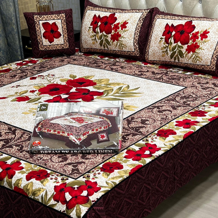 Stylish 4PC Crystal Cotton Bedsheet Set with Elegant 3D Panel Print.