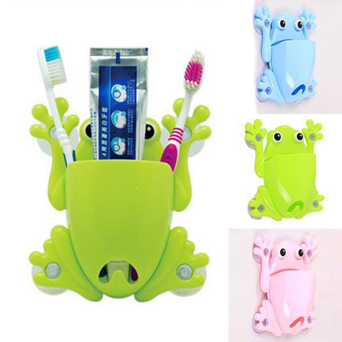 Cute Frog Suction Cup Toothbrush Holder for Kids & Adults - Wall Mounted Bathroom Organizer
