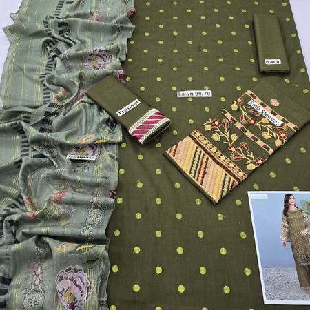 Mix Brands 3-Piece Embroidered Lawn Suit | Diamond Digital Dupatta | Premium Quality