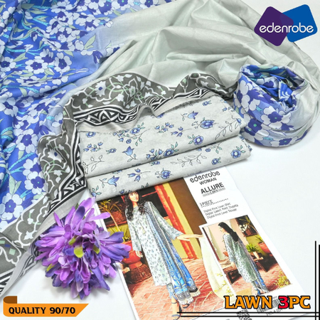 Women's 3PC Lawn Series 90/70 Airjet Lawn 100% Original Digital Printed Shirt, Trouser & Voil Lawn Dupatta EDR-3003