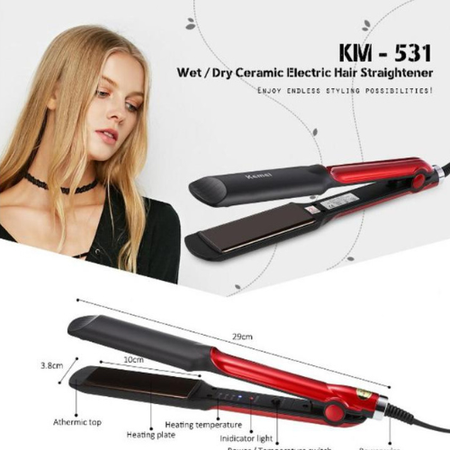 Kemei Advanced Hair StraightenerKM-531– Dual Voltage, Travel-Friendly & Heat Protection,High-Performance– Salon-Quality Styling at Home