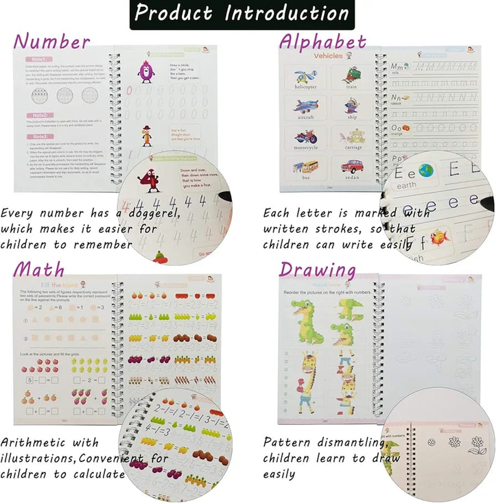 Magic Groove Practice Copybook Set for Preschoolers - Reusable Handwriting & Drawing Workbook