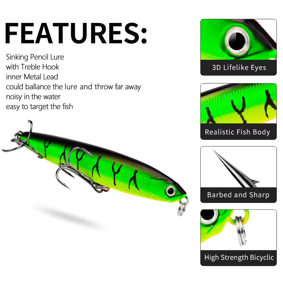 Fire Tiger Topwater Fishing Lure – Floating Hard Bait with Dual Treble Hooks
