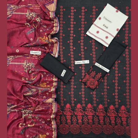 Mix Brands 3-Piece Embroidered Lawn Suit | Diamond Digital Dupatta | Premium Quality