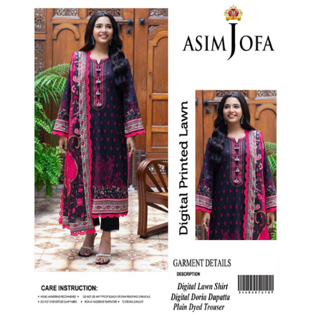 Asim Jofa Lawn Volume – 3 Pc Digital Printed Dress for Women