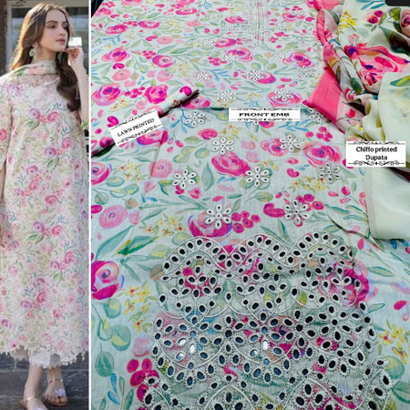 Festive Summer Lawn Suit for Eid – Code PE001 | M.PRINT / Crimson / Iznik 3pc