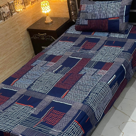Crystal Cotton Single Pair Bedsheets – Soft & Comfortable, 2 Sheets & 2 Pillow Covers, Easy to Wash 4Pc