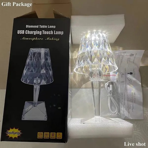 Diamond Crystal LED Table Lamp - USB Rechargeable Touch Control Desk Light for Ambiance & Decoration