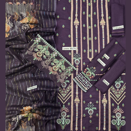 Mix Brands 3-Piece Embroidered Lawn Suit | Diamond Digital Dupatta | Premium Quality