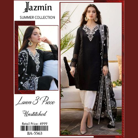 Mix Brand 3PC Embroidered Lawn Suit – Code 001 with Voil Dupatta