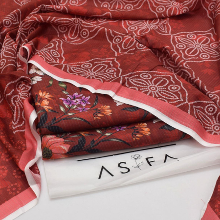 ASIFA 3PC Lawn Suit Set – First Volume Summer 2025 | Airjet Quality | Digital Prints | - Maroon