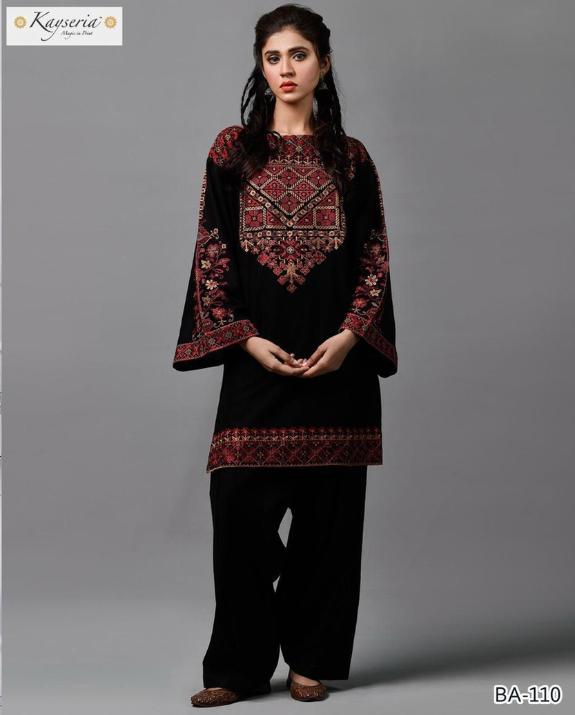"Kayseria Inspired Black Lawn Suit with Intricate Chikankari & Geometric Embroidery - 3 Piece Unstitched" (Descriptive & Detailed)
