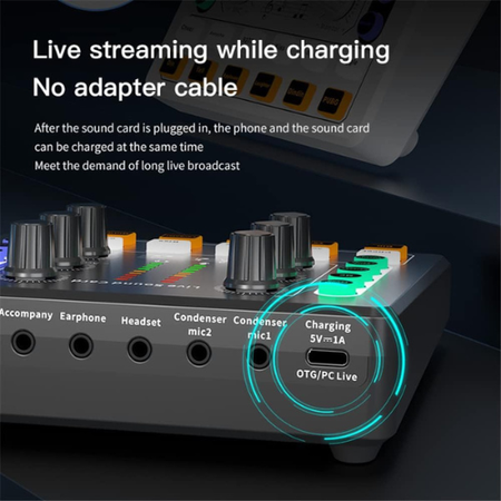Mini Sound Mixer Board – Live Sound Card with Various Sound Effects & Voice Changer for Live Streaming, Recording, Podcasting