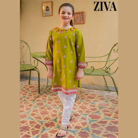 Premium Kids 3PC Embroidered Lawn Suit with Net Dupatta & Fancy Trouser – By Ziva.