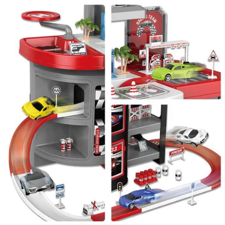 Ultimate Rapid Legend Racing Garage Playset – 3-Level Parking Garage with Race Cars, Helicopter, Spiral Ramp & Track Accessories for Kids