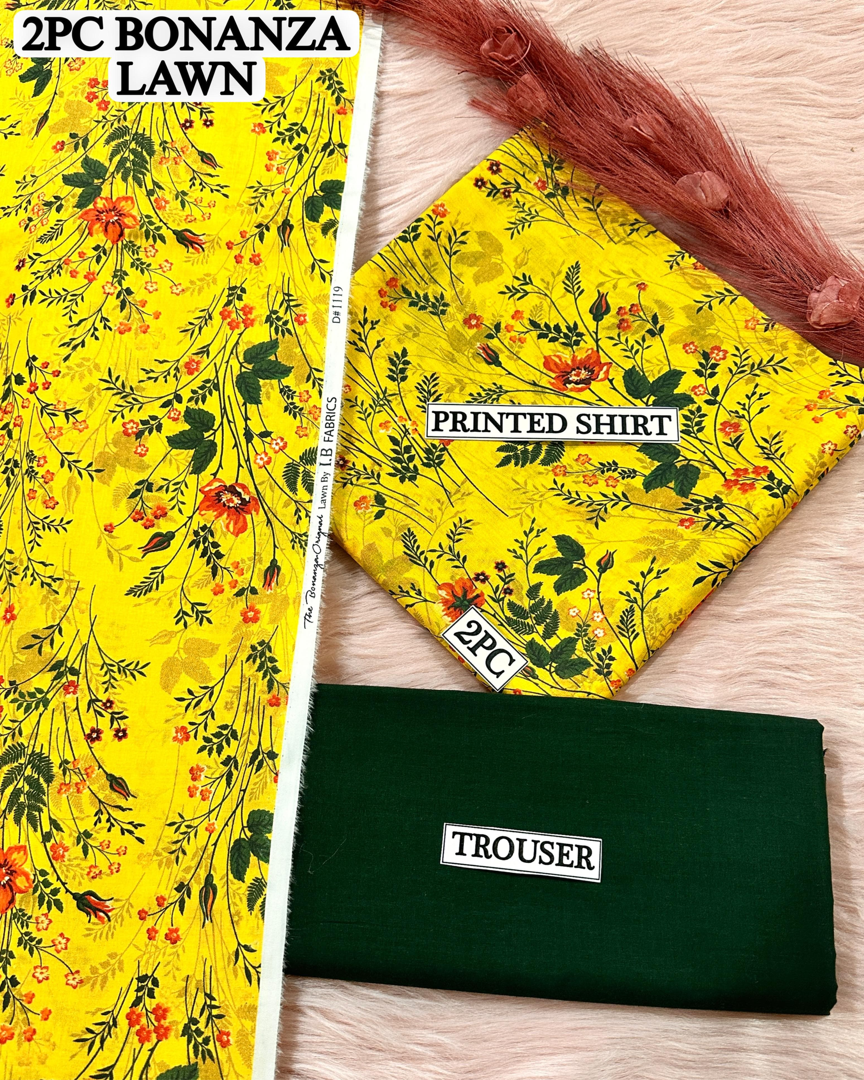 Bright Yellow Floral Print BONANZA ORIGINAL 2025 Lawn Suit 2PC Unstitched Digital Printed Design