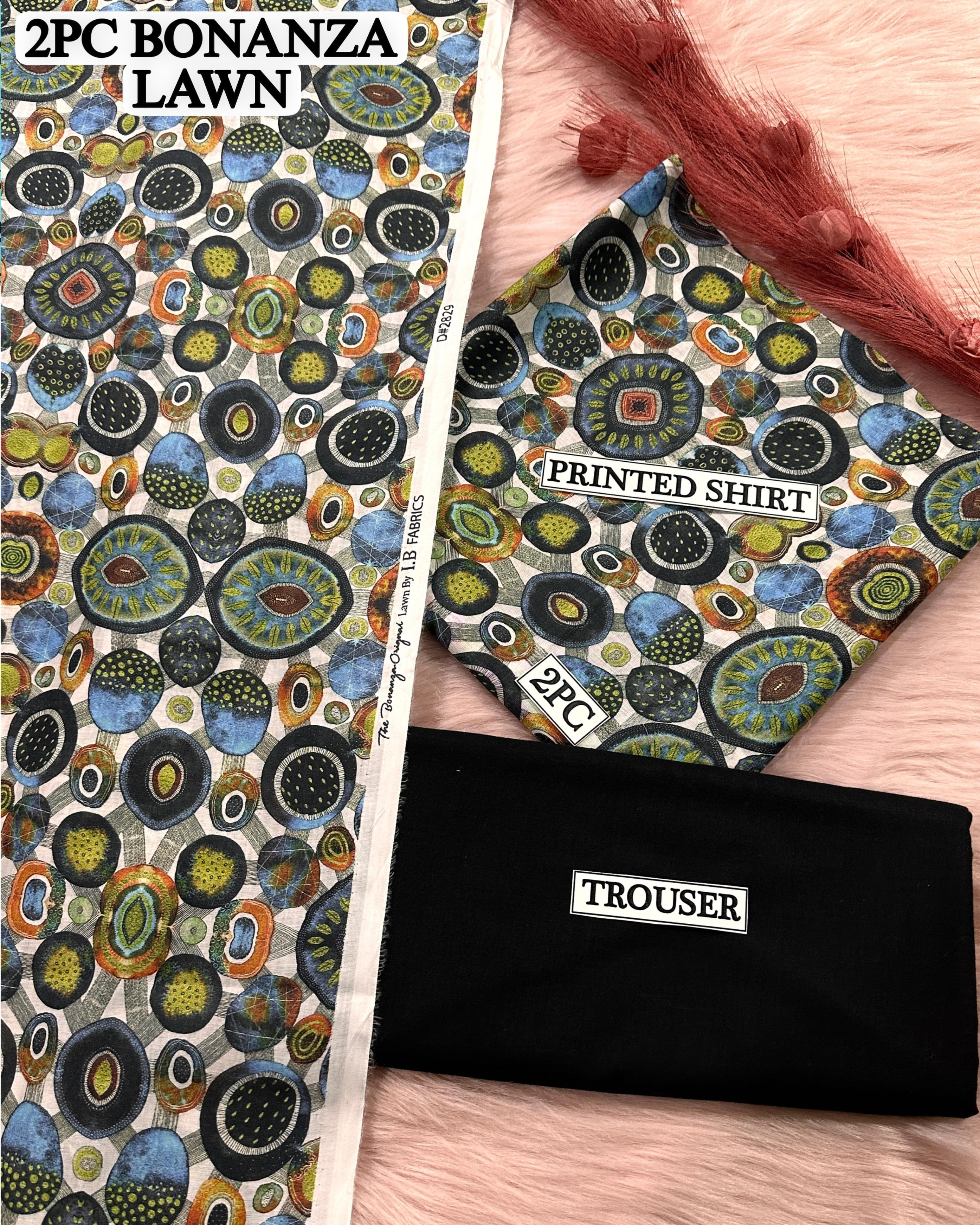 Multicolor Floral Print on White Blue, Green, Orange, Brown & Black Bonanza Original Lawn Collection 2025 2Piece Digital Printed Lawn Suit for Women