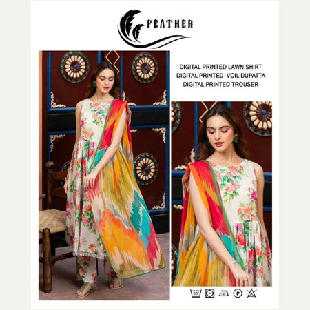 Feathers Lawn 90/70 – Digital Printed Lawn Suit Summer 2025
