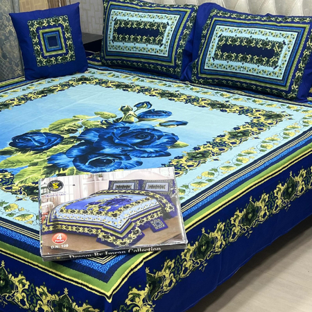 4PCS King Size Bedsheet Set – Soft & Wrinkle-Free Crystal Cotton with Print.