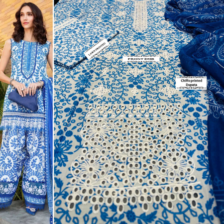 Festive Summer Lawn Suit for Eid – Code PE001 | M.PRINT / Crimson / Iznik 3pc