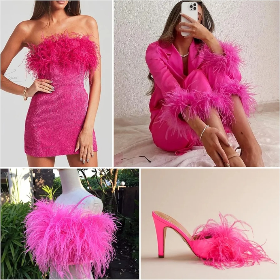 Hot Pink Ostrich Feather Fringe Trim – 1 Yard, Natural Feathers for DIY Crafts, Costumes & Fashion Design