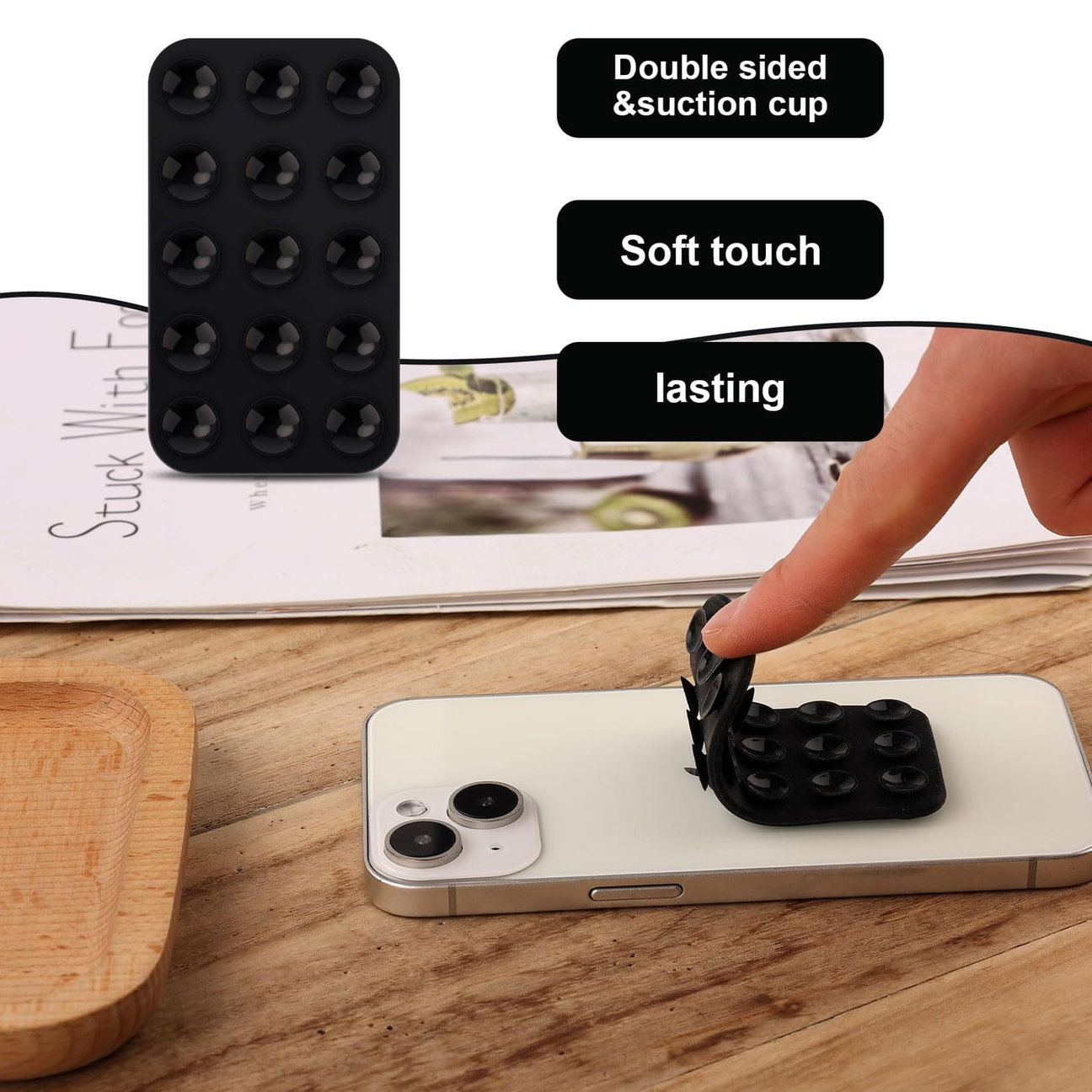 Versatile Sticky Suction Pad Phone Mount: Silicone Double-Sided, Residue-Free Grip for Multiple Surfaces