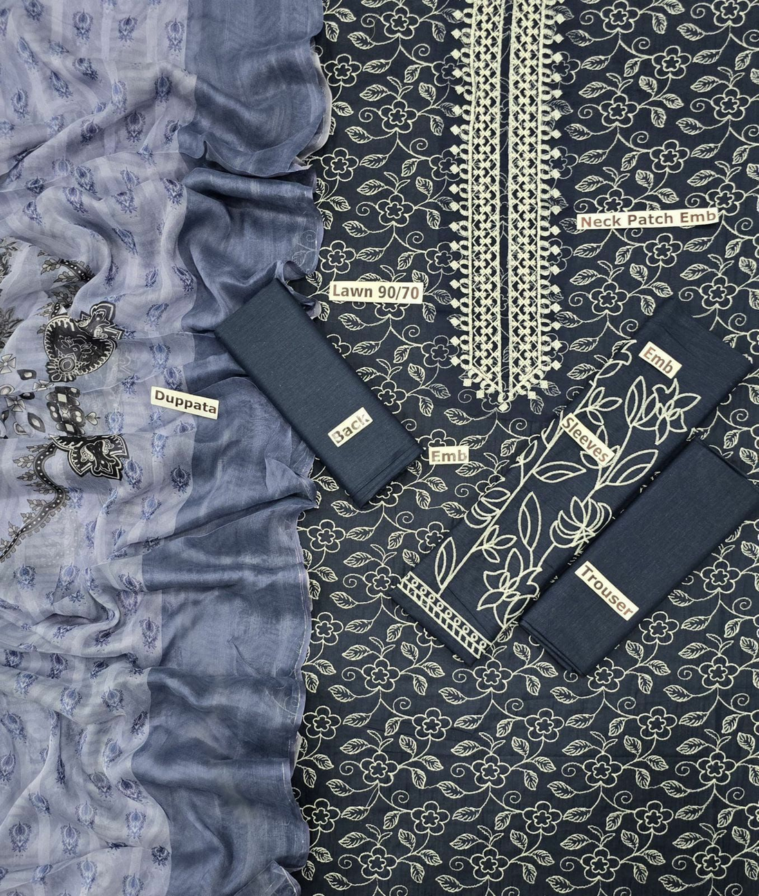 Zainab Chottani Replica Embroidered Lawn Suit with Dupatta