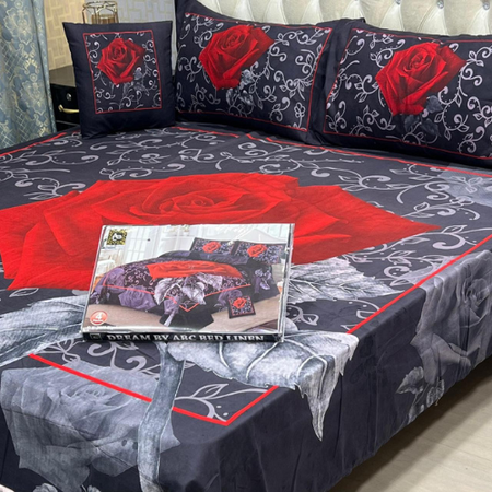 Modern King Size 3D Print Bedsheet – 4PC Set in Crystal Cotton.