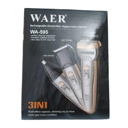 WAER WA-595 3-in-1 Rechargeable Shaver, Hair Clipper & Nose Trimmer – All-in-One Men's Grooming Kit