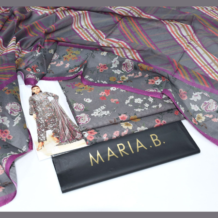 Luxury MARIA.B Lawn 3PC Summer Suit – Digitally Printed Shirt, Soft Voil Dupatta & Stylish Printed Trouser – 100% Guaranteed Fabric & Colors.