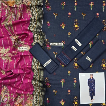 Mix Brands 3-Piece Embroidered Lawn Suit | Diamond Digital Dupatta | Premium Quality