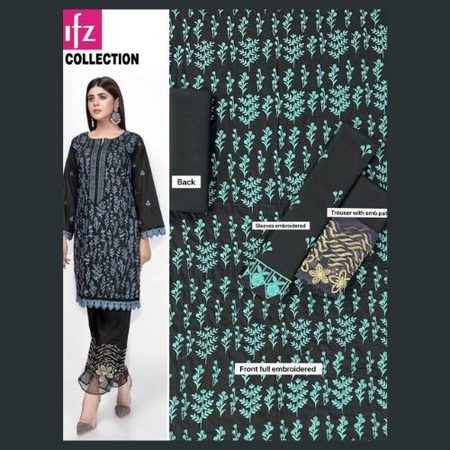 MIX 2-Piece Embroidered Lawn Suit – Code BA | Front & Sleeves Embroidery with Dyed Trouser + Patch | Summer Collection