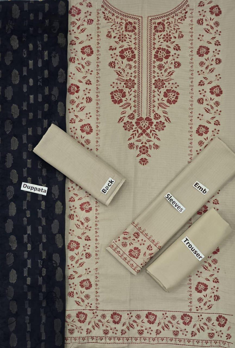 Zara Shahjahan 3-Piece Lawn Suit – Code 12019 | Embroidered Front, Neck & Daman Patch with Bamber Chiffon Dupatta