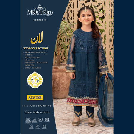 Kids Dark Blue Lawn Suit 3Piece Embroidered Set by MARIA.B