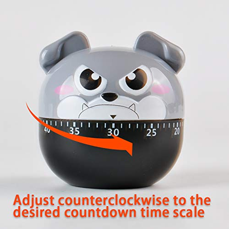 Cute Dog Kitchen Timer – Manual Mechanical Rotating Alarm, 55-Minute Countdown for Cooking & Baking