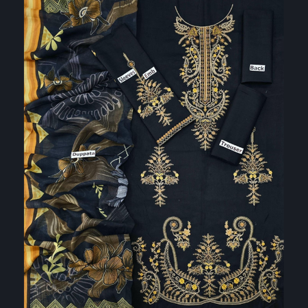 Elegant Embroidered Lawn Suit with Designer Dupatta and Trouser Patch – Premium 3PC Summer Collection.