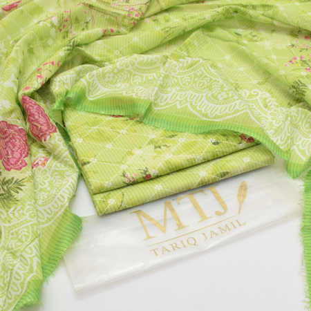MTJ First Volume Summer 2025 | Lawn 90/70 Digital Printed Suit | 3PC with Voile Dupatta - Parrot