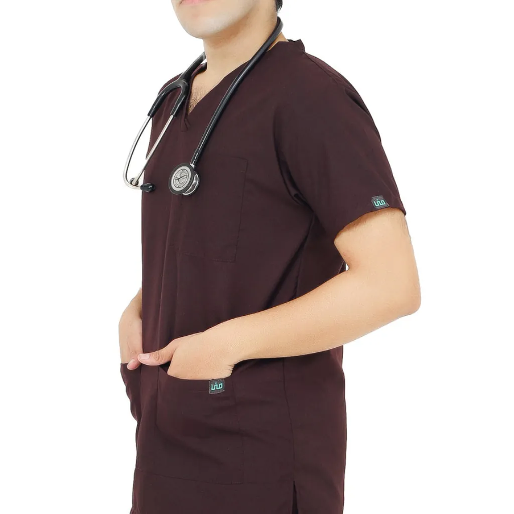 Maroon Men’s Half Sleeves Scrub Suit with Chest & Front Pockets