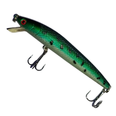 Green Minnow Crankbait Fishing Lure – 11cm Floating Hard Bait with 3D Eyes & Treble Hooks for Bass & Pike