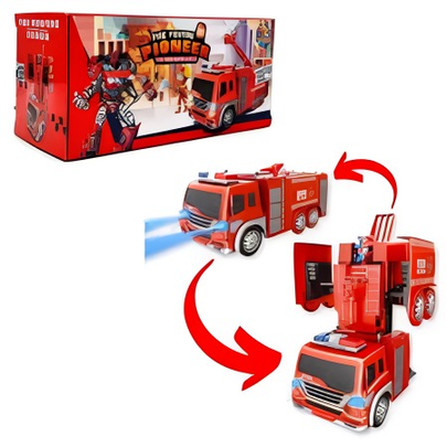 Fire Fighting Pioneer Cool Transforming Vehicles Toy Set - Robot & Fire Truck for Kids 3+