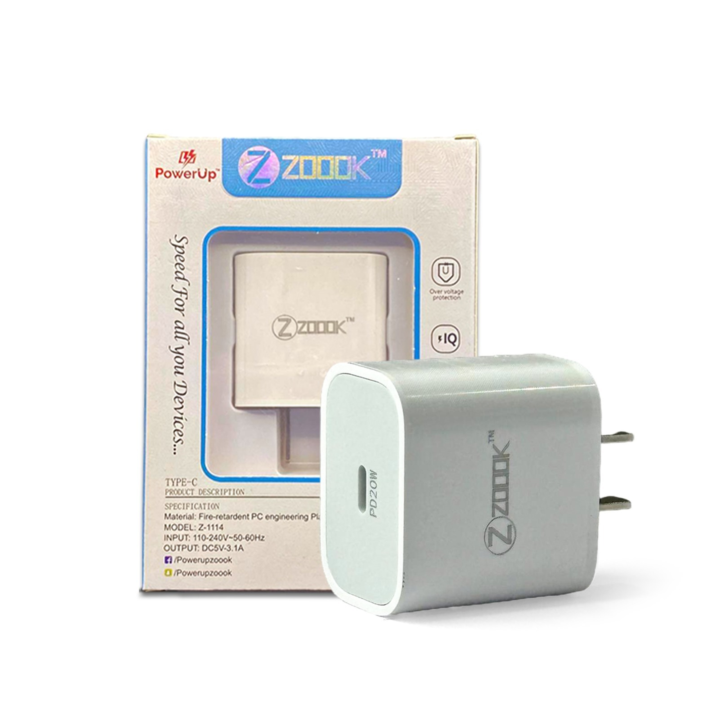 PowerUp Zoook 20W USB-C PD Fast Charger for iPhone (Z-1114)