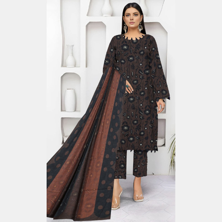 DORA New Volume Charcoal Grey Baroque Printed Lawn 3Piece Suit