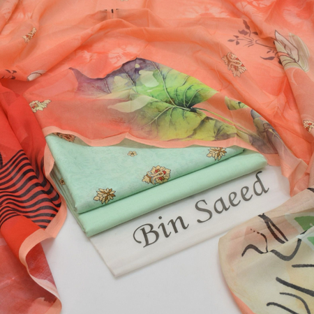 2025 Signature Printed Lawn 3PC Suit – Elegant Designs with Voile Dupatta & Dyed Trouser | Premium Summer Wear by Bin Saeed.
