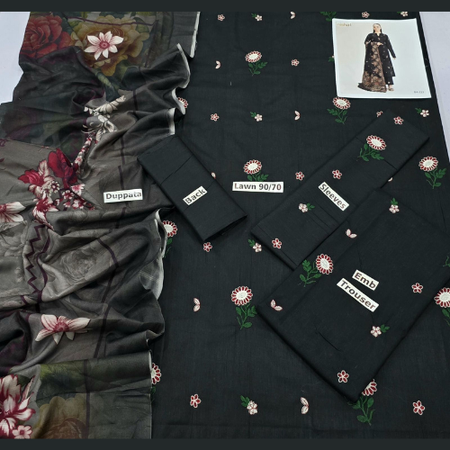 Elegant Embroidered Lawn Suit with Designer Dupatta and Trouser Patch – Premium 3PC Summer Collection.