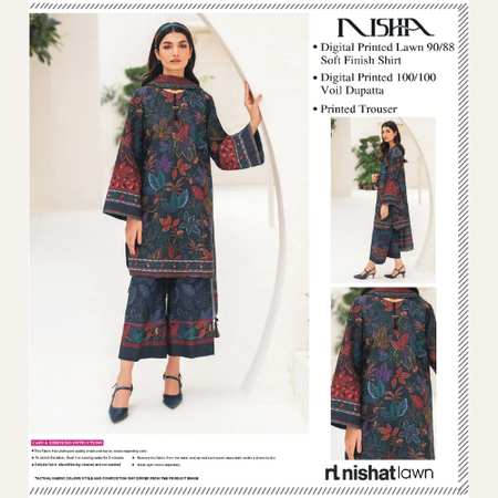 NISHA by NISHAT 3Piece Lawn Suit Summer Eid Collection with Zari Effect & Voile Dupatta