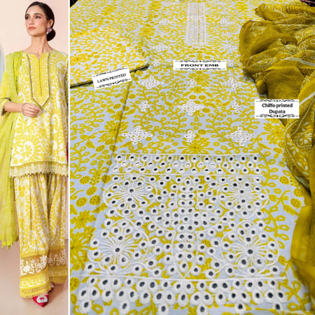 Eid Special Designer Lawn Suit – Chicken Embroidery & Chiffon Dupatta (PE001)