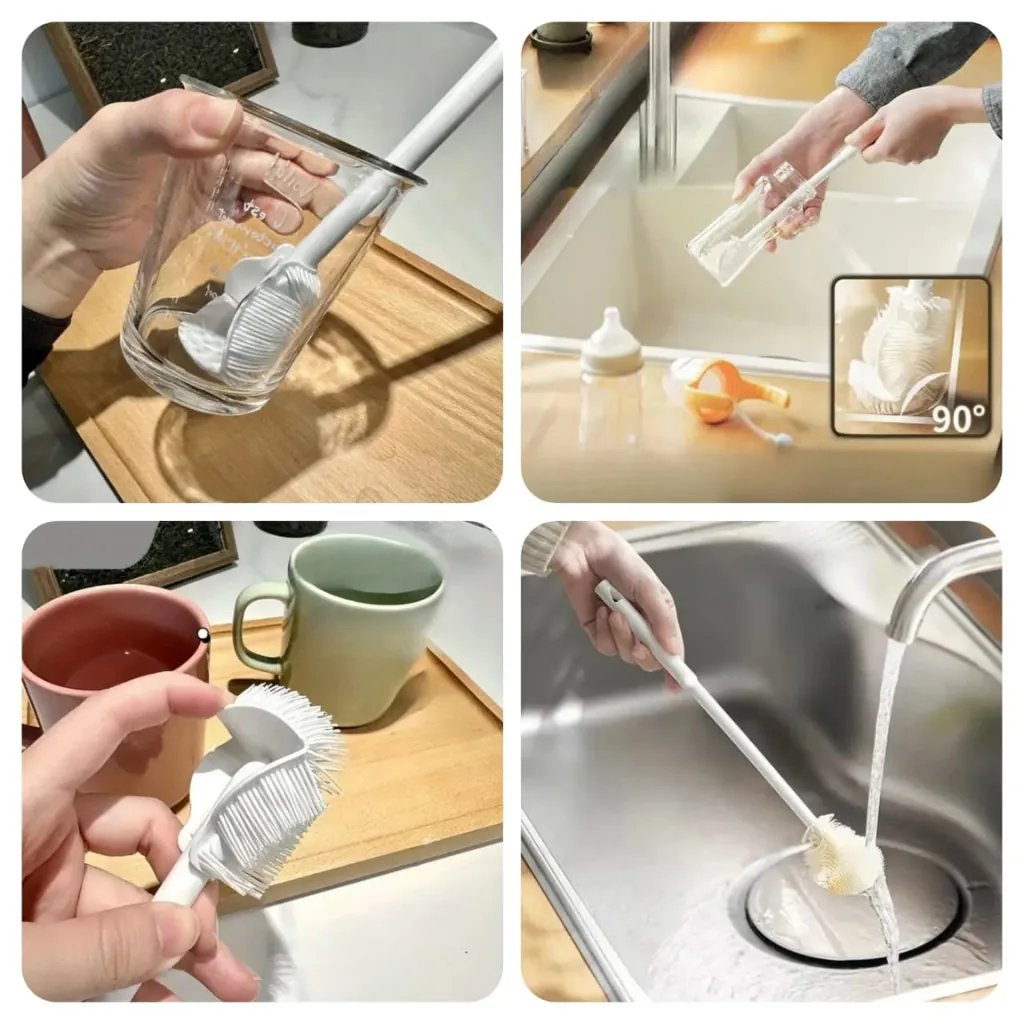 1pc Soft Silicone Bottle Brush, Long Handle Design, Multifunctional Foldable Cup Cleaning Brush for Kitchen, Bathroom, Living Room, Bedroom and Outdoor Use
