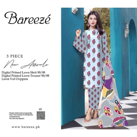 Bareeze Print Summer 2025 Lawn Collection – 3 Piece Digital Printed Suit